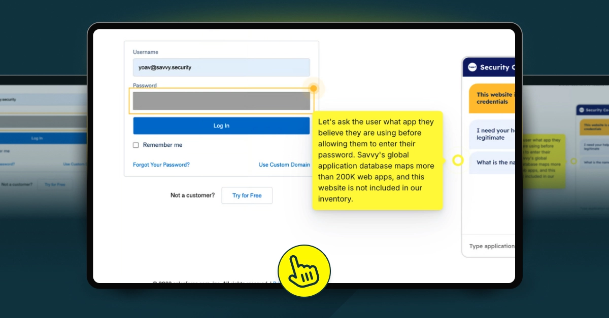 Login page with highlighted password entry and security warning on the side.