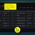 The tablet screen showcases an app inventory interface with authorized connections. A yellow info box explains the feature for analysis and action, while a yellow hand icon at the bottom subtly suggests exploring the SSO Bypass Demo option.