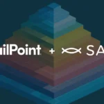 SailPoint and Savvy logos displayed side by side in front of a multicolored, layered pyramid graphic.